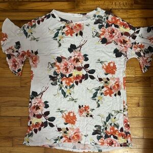 Chris & Carol Floral Blouse with Flutter Short Sleeves